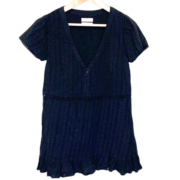 Urban Outfitters Bria Black Eyelet Pleated Short Sleeve Frock Mini Dress Size S - Picture 3 of 15